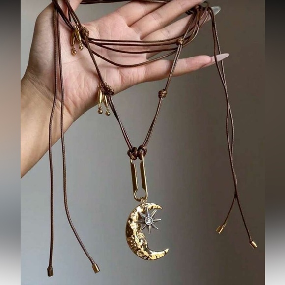 Brown strap moon Necklace N1157 - Picture 2 of 5